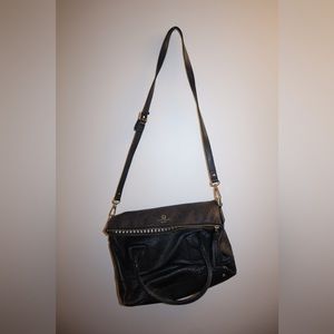 Kate Spade black leather crossbody messenger style bag with flap
